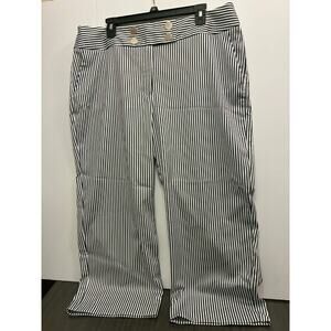 Chico's Stripe Crop Pants Women's Size 3 Blue White Stretch Nautical Wide‎ Leg